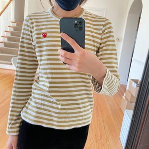 Comme does garçons play mustard yellow stripe long sleeve shirt in medium
